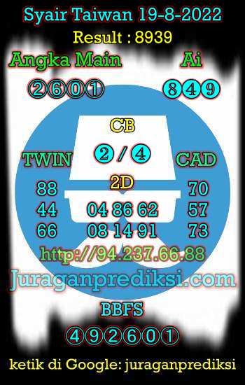 Prediksi Taiwan 19 Agustus 2022 dan juga Syair taiwan hari ini Jumat 19 8 2022 adalah angka keluar togel taiwan malam hari ini