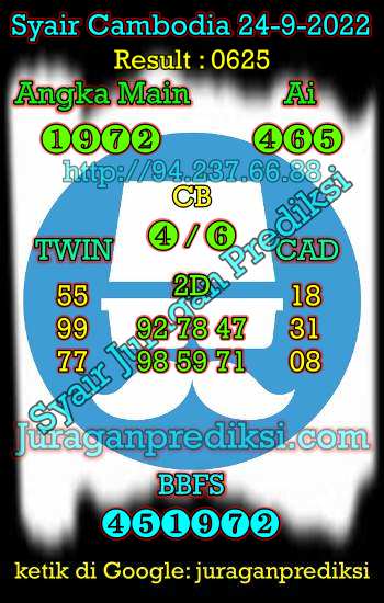 Prediksi Cambodia 24 September 2022 hari ini kami ambil dari Syair cambodia 24 9 2022. Untuk melihat prediksi kamboja Sabtu 24 September 2022 kami sudah siapkan kode syair kamboja hari ini 24-9-2022 jitu dan akurat.